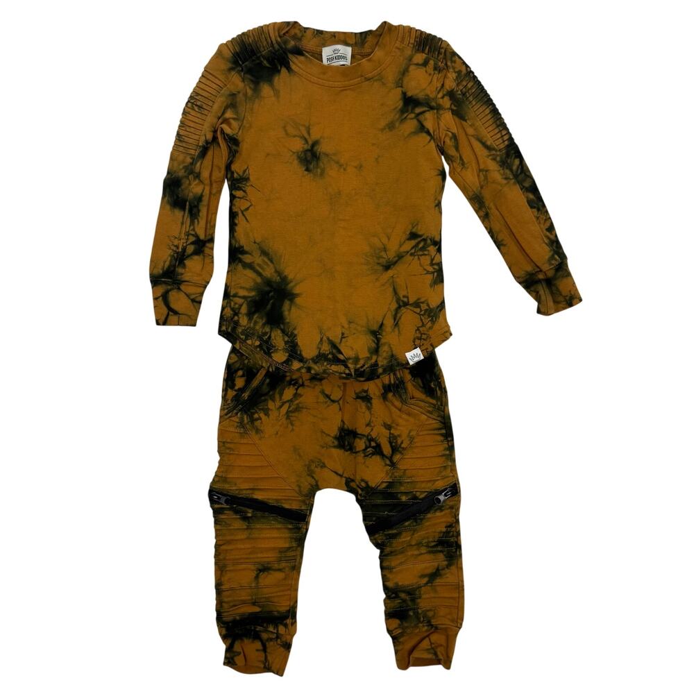 Posh Kiddos Brown & Black Tie Dye Biker Outfit Set Size 1T